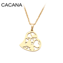 CACANA Stainless Steel Necklace For Women Lover's Heart Hollow Combination Gold Silver Color Pendant Necklace Engagement Jewelry 2024 - buy cheap