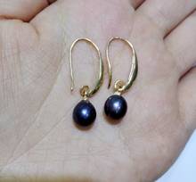 Classic Earring 8-9mm Black Natural Freshwater pearl Gold Color Plated highlight pearl Dangle Hook Earring women Jewelry 2024 - buy cheap