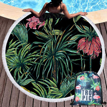 Leaves Flower Summer Round Beach Towel Microfiber with Drawstring Backpack Bag Shower Towels Mat Bikini Cover Up with Tassels 2024 - buy cheap