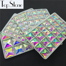 TopStone Square Sew On Stone Crystal Clear AB Color 10,12,14,16,22mm Sewing Glass Beads Flatback 2 holes For Dress Making 2024 - buy cheap