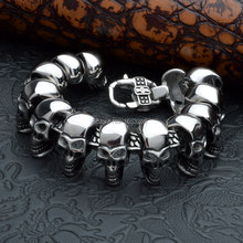 132g weight  316L Stainless Steel Gothic Biker Skull Skeleton Chain Link  Bangle  Bracelet Men's  Jewelry 25mm 8.66'' 2024 - buy cheap