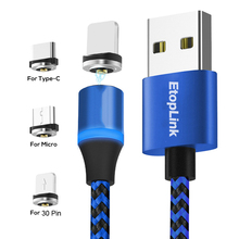 Магнитный зарядный USB-кабель EtopLink типа C, Магнитный зарядный USB-кабель, 360 градусов, Круглый Магнитный нейлоновый Плетеный светодиодный зарядный кабель, 1 м, синий, красный 2024 - купить недорого