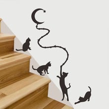 Quatro gatos com a lua Esculpida Adesivos de Parede para sala de estar escada casa decoração Mural Decalques papel de parede animais adesivos 2024 - compre barato