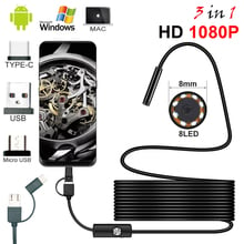 Novo 8.0 milímetros Câmera Endoscópio HD 1080 P USB Endoscópio com 8 LED 1/2/5 M Cabo borescope Inspeção à prova d' água para PC Android 2024 - compre barato