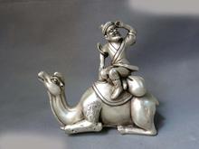 DS China Silver Feng Shui carved money bag buddha on camel sculpture Statue 2024 - buy cheap