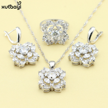 XUTAAYI 3PCS Top Flowers Silver Color Jewelry Sets For women White Cubic Zirconia Flawless Wedding Necklace/Rings/Earrings Sets 2024 - buy cheap