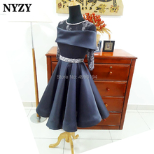 Платье для коктейлей NYZY C128, темно-синее, сатиновое, с рукавом 3/4, вечернее, вечернее, элегантное, 2019 2024 - купить недорого