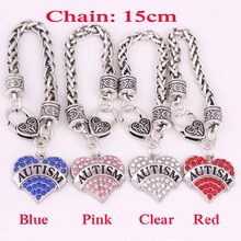 AUTISM  Hope Awareness sign Crystal Heart  Charm With 15CM Wheat Chain Lobster Claw Bracelet Children's Jewelry 2024 - buy cheap