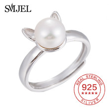 SMJEL-anillos de gato con perlas para mujer, joyería anillo 100% de plata esterlina 925 para amantes de las mascotas 2024 - compra barato