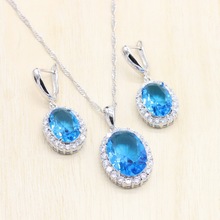   Silver Color Bridal Jewelry Light Blue Cubic Zircon Jewelry Sets For Women Earrings/Pendant/Necklace J 2024 - buy cheap