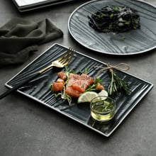 Плоские тарелки для стейка в скандинавском стиле, черно-белая прямоугольная керамическая тарелка, домашняя посуда 2024 - купить недорого