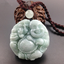 48*48mm Natural myanmar jadeite jades maitreya pendant Laughing Buddha PIXIU buddha pendant necklace for women and men 2024 - buy cheap