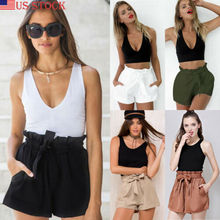 Women Summer Beach High Waist Shorts Stylish Ruffles Drawstring Loose Tie Belt Casual Solid Holiday Cotton Elastic Hot Shorts 2024 - buy cheap