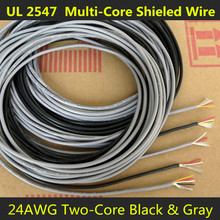 24AWG 2Cores Multicores Shielded Wires Tinned Copper Controlled Cable Headphone UL2547 Black & Gray color 1/5/20/50 Meters 2024 - buy cheap