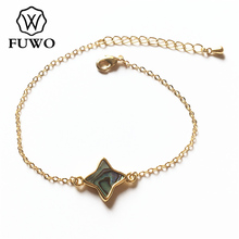 FUWO moda Seashell cuatro puntas estrella pulsera con cadena llena de oro rosa/blanco/Negro/Abalone Shell pulsera joyería de BR520 2024 - compra barato