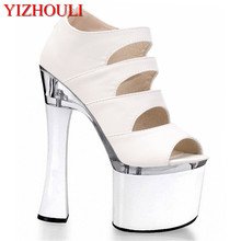 Sexy fish mouth hollow out 18cm high stiletto sandals with white wedding bride shoes fashion runways for women's shoes 2024 - buy cheap