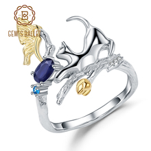 Женское Открытое кольцо в виде кошки и Купидона, с натуральным синим сапфиром 0,30 карата 2024 - купить недорого