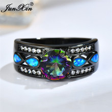 Boho Female Big Blue Pink Blue Rainbow Stone Ring Vintage Black Gold Wedding Rings Promise Opal Engagement Rings For Women 2024 - buy cheap