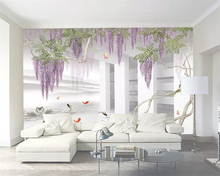 Beibehang-papel tapiz personalizado, pintado a mano, nuevo chino, flor de glicina, árbol, fondo, pintura decorativa, papeles de pared, decoración del hogar 2024 - compra barato