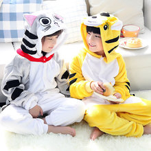 Yellow tiger Kids Pajamas For Boys Girls Animal Pegasus Children Hooded Kigurumi Sleepwear Winter Cartoon Flannel Onesie Cosplay 2024 - buy cheap