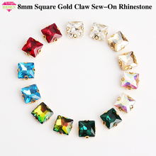 RESEN 8X8mm 20pcs/pack Mix Color Square Gold Claw Sew On Stone Crystal Rhinestones Flatback Glass Stone Claw With Hole Diy Dress 2024 - buy cheap