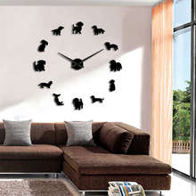 Reloj de pared grande para perro salchicha, espejo para perro, sin marco, 3D, decoración de pared 2024 - compra barato