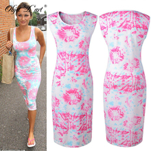 High Quality Women sleeveless Tank Dresses Cotton Pencil Pink Print Dress Fashion Summer Knee-Length Brief Casual Bodycon Dress 2024 - buy cheap