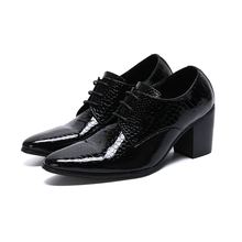 Мужская обувь черного цвета на высоком каблуке, из натуральной кожи, под платье, офисные туфли-оксфорды для мужчин, под крокодила, sapato masculino, официальная обувь для свадьбы 2024 - купить недорого