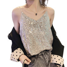 90s Club Camisoles V Neck Sequin Camis Party Top Womens Clothing 2019 Summer Fashion Spaghetti Strap Backless Sexy Shirt Vest 2024 - buy cheap