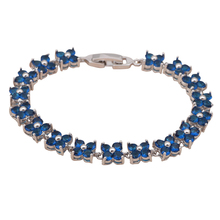 ROLILASON Encantador azul profundo cristal Flor projeto AAA Zircon pulseiras Saúde Moda jóias tom de Prata TB442A 2024 - compre barato