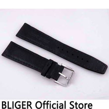 BLIGER 22MM Black Genuine Leather Strap Stainless Steel Buckle Pin Clasp Leather Watch Band Fit For Men's Watch ST11 2024 - buy cheap