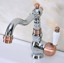 Polished Chrome Red Copper Brass Swivel Spout Single Ceramic Handle Kitchen/Bar Bathroom Sink Faucet Hot&Cold Mixer Tap anf913 2024 - buy cheap