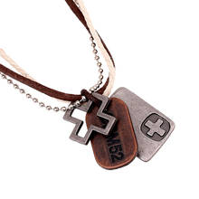 New Arrival Handmade Fashion Alloy Vintage Weave Punk Leather Men Military License Cross Necklace Pendant For Men Women Jewelry 2024 - buy cheap