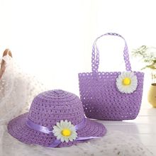 MAERSHEI Girls Kids Beach Hats Bags Flower Straw Hat Cap Tote Handbag Bag Suit Children Summer Sun Hat For 3-7 years 2024 - buy cheap