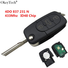 Okeytech-llave remota con tapa de 3 botones, llave de coche inteligente completa, Chip ID48 de 433,92 Mhz para Audi A6 S6 TT HU66 hoja sin cortar 4D0 837 231 N 2024 - compra barato