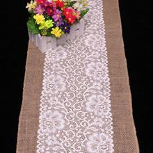 30cm*180cm Burlap Table Runner Wedding Decoration Deco Linen Table Cloth Lace Doily Table Runner Natural Jute Home Party 10pcs/L 2024 - buy cheap