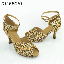 DILEECHI Leopard print satin Latin dance shoes female summer adult Ballroom dancing shoes women's party square dance shoes 2024 - buy cheap