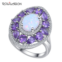  New arrive Luxury Sparkling Flower Style white Fire Opal  silver plated plated purple Zircon  Jewelry Ring OR 2024 - buy cheap