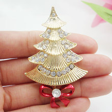 Золотистая Рождественская елка с прозрачными австрийскими кристаллами, модная брошь, булавка в подарок 2024 - купить недорого