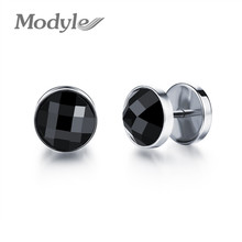 Modyle-pendientes de circonia cúbica para hombre, aretes de cristal negro, de acero inoxidable, Color dorado 2024 - compra barato