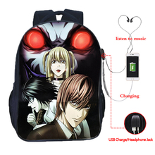 Mochila escolar Death Note para hombre, mujer, niño y niña, morral escolar para ordenador portátil de alta calidad con carga USB 2024 - compra barato