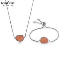ShinyGem Gold/Silver Plated Women Jewelry Set Trendy Oval Natural Druzy Necklace/Bracelet Adjustable Box Chain Women Accessories 2024 - buy cheap
