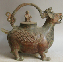 song voge gem S2249 13 Old China Bronze Dragon Handle Vessel Beast Monkey Ware Wine Tea Pot Flagon 2024 - buy cheap