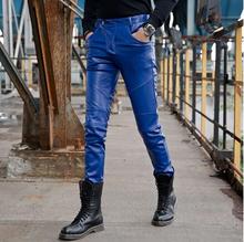 Calça de couro falso masculina, calça slim da moda coreana para homens, calça de pé pu para homens, outono inverno 2024 - compre barato