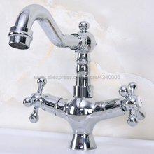 Basin Faucets Chrome Brass Deck Mounted Bathroom Sink Faucet Double Handle Swivel Spout Hot Cold Water Mixer Water Tap Kna921 2024 - buy cheap