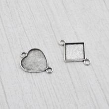 10pcs Tibetan Silver 15mm Blanks Square/Heart Bezel Cabochon Tray Base Setting Connectors For Bracelet Jewelry Findings Making 2024 - buy cheap