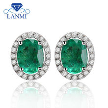 Fine Jewelry Solid 14Kt White Gold Colombian Emerald Earrings, 585 Gold Diamond Emerald Stud Earring For Sale E53 2024 - buy cheap