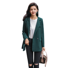 Suitsolid estilo longo terno feminino jaqueta verde escuro & blazer feminino gola entalhada senhoras blazers feminino casual terno roupas de trabalho 2024 - compre barato