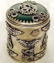 Crafts Arts NICE CHINESE OLD Exquisite jewelry Tibet silver dragon green jade box Garden Decoration Brass Bronze 2024 - buy cheap