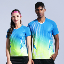2019 Новая беговая Спортивная быстросохнущая дышащая рубашка для бадминтона, для женщин и мужчин, бегунов, настольного тенниса, тренировочная команда, футболки игровые 2024 - купить недорого